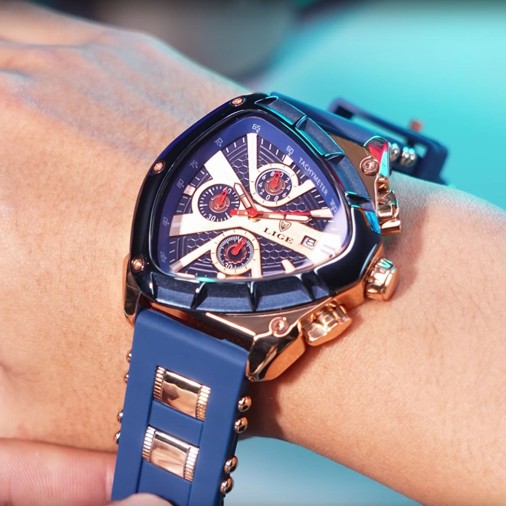 Watch Triangle Luxury - Мужские часы LIGE Fashion: треугольный хронограф,