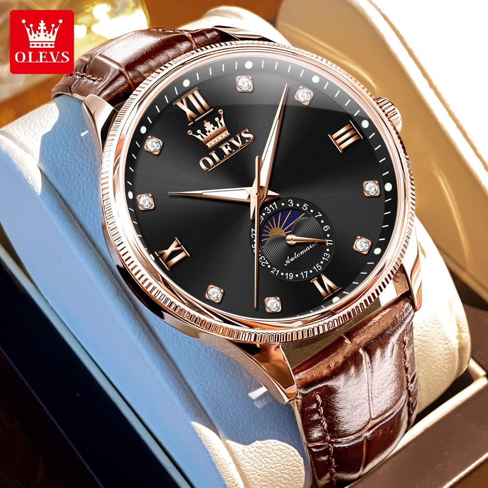 Luxury Watch Gold And Black - OLEVS розовое золото, черный циферблат, автоматические