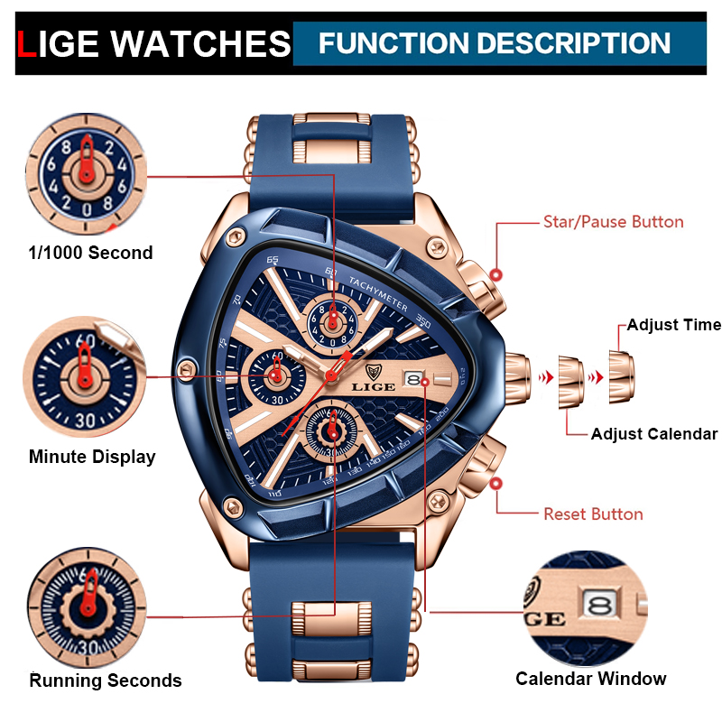 Часы LIGE мужские Кварцевые Св – обзор и цена Watch Triangle Luxury